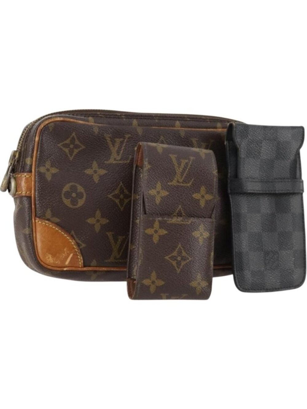 LOUIS VUITTON Monogram Damier Graphite Clutch Bag 3 Set
